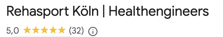 Google Bewertungen mit Anzahl 32 und 5 Sterne für Rehasport Köln Google Bewertungen mit Anzahl 32 und 5 Sterne für Rehasport Köln